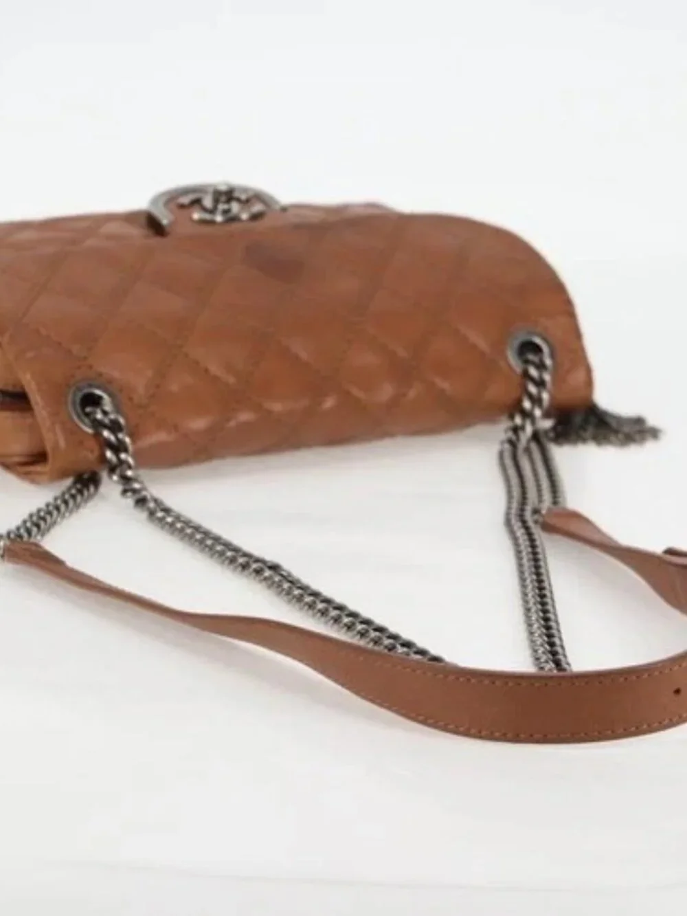 CHANEL Matelasse 25 Chain Shoulder Bag Leather Brown Silver CC Auth 134215